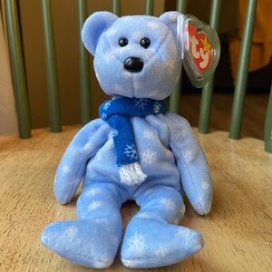 Ty Blue Beanie Baby with Scarf— 1999 Holiday